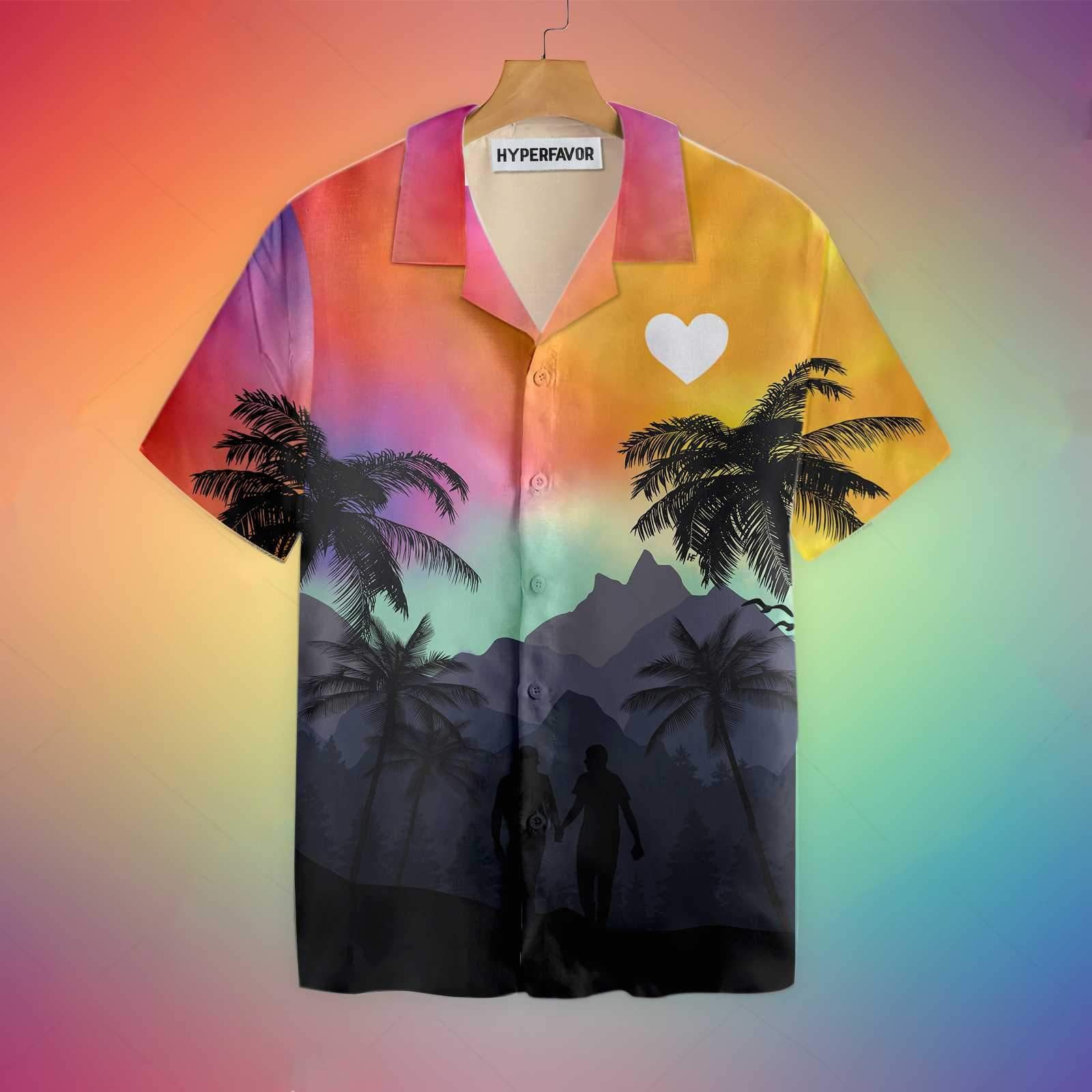 Gay Pride Hawaii Cool Lgbt Sunset With Heart Hawaii Shirt Ha100538