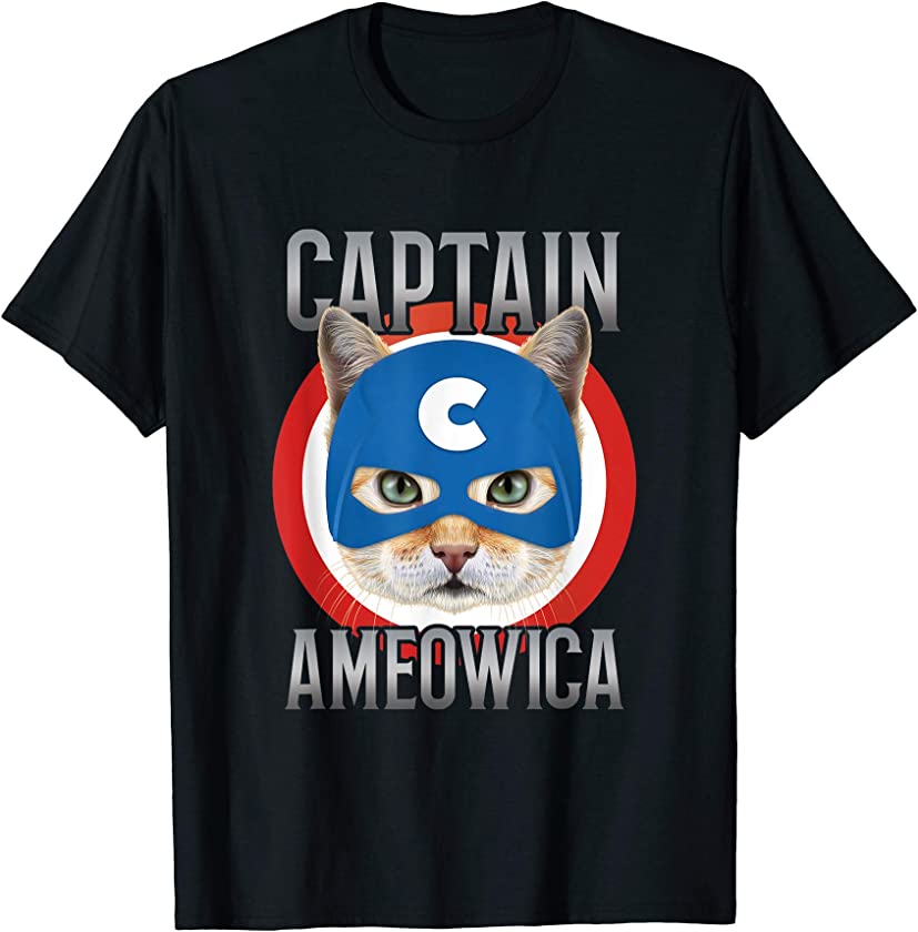 Cute Kitten CAPTAIN AMEOWICA Funny Cat T-Shirt