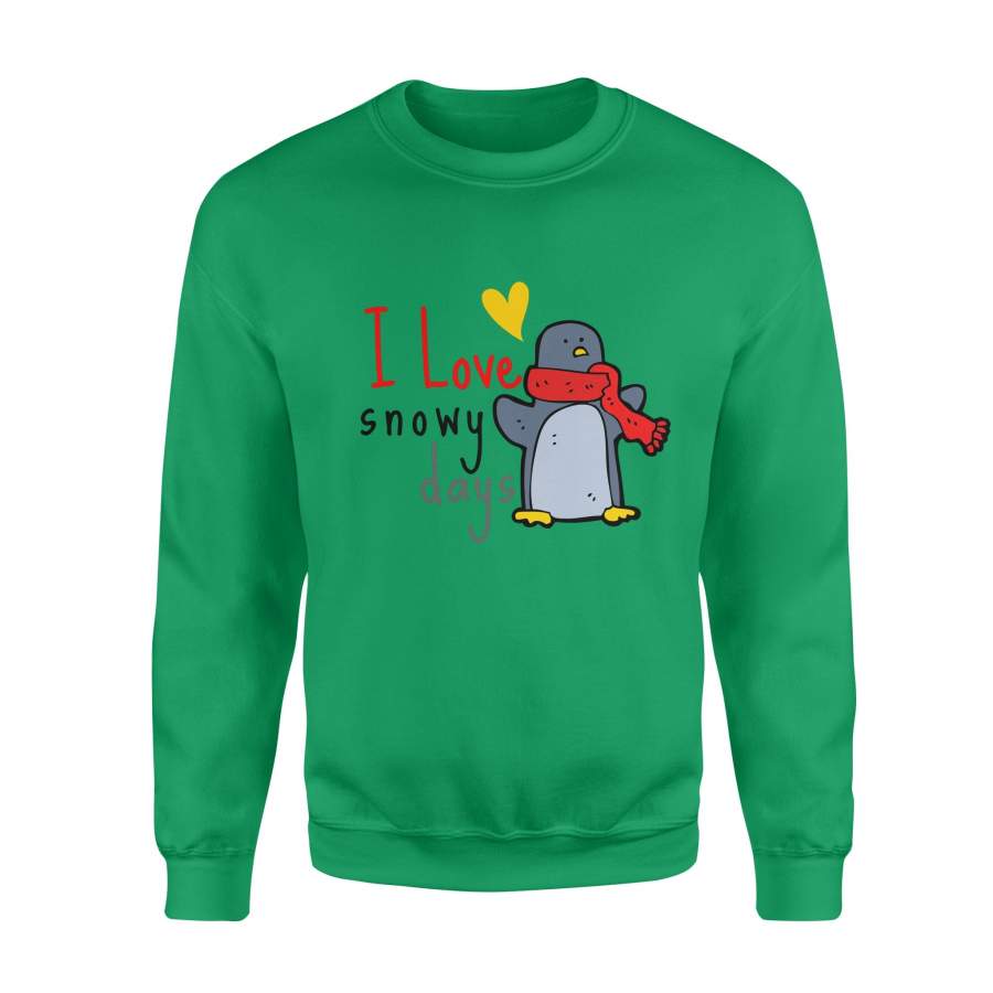 Christmas Gift Blue Penguin With Red Craft And Yellow Heart I Love Snowy Days – Standard Crew Neck Sweatshirt