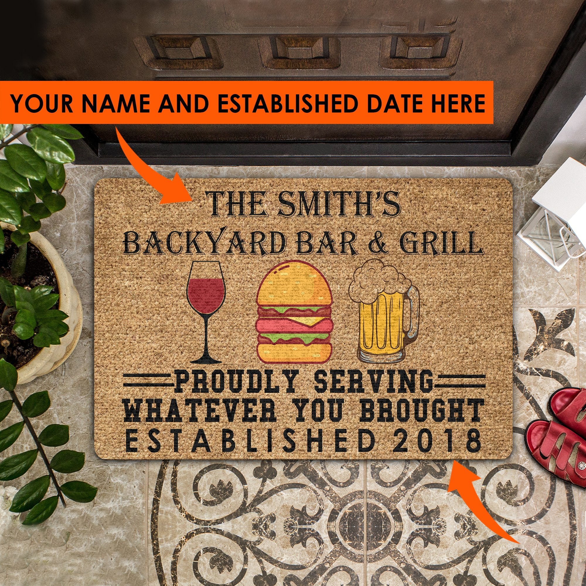 Backyard Bar Girl Personalized Coir Pattern All Over Printing Doormat Pre2078