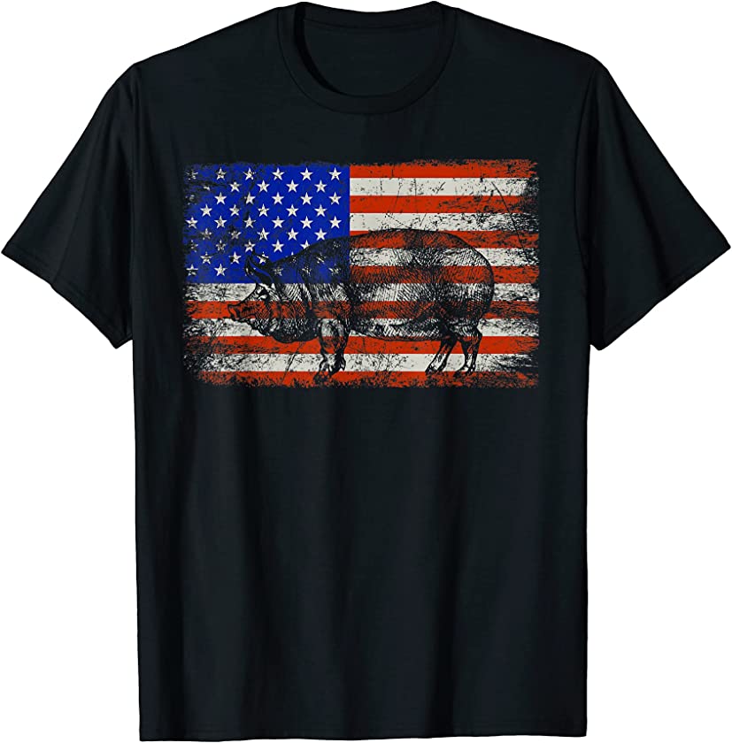 Vintage Pig 4th Of July American Flag Pig Lover Independence T-Shirt