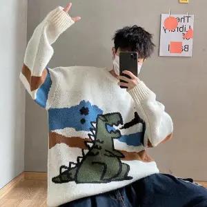 Cute Knitted Pullover Jumper Sweaters Streetwear Casual Cartoon Hip Hop Long Sleeve Knitwear Sweater Men Autumn Bear Tops Male alx