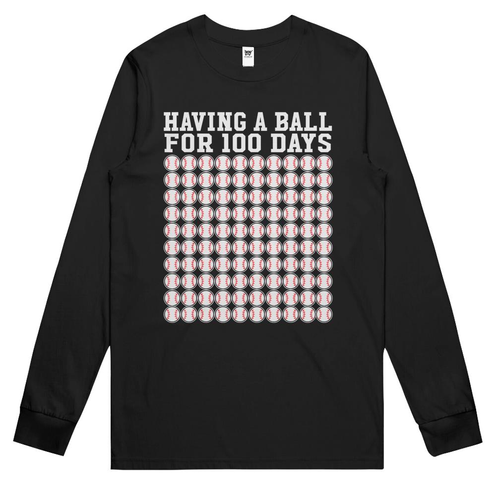 Baseball 100 Days Of School Shirt Player Teacher Boy Gift Long Sleeve T Shirts