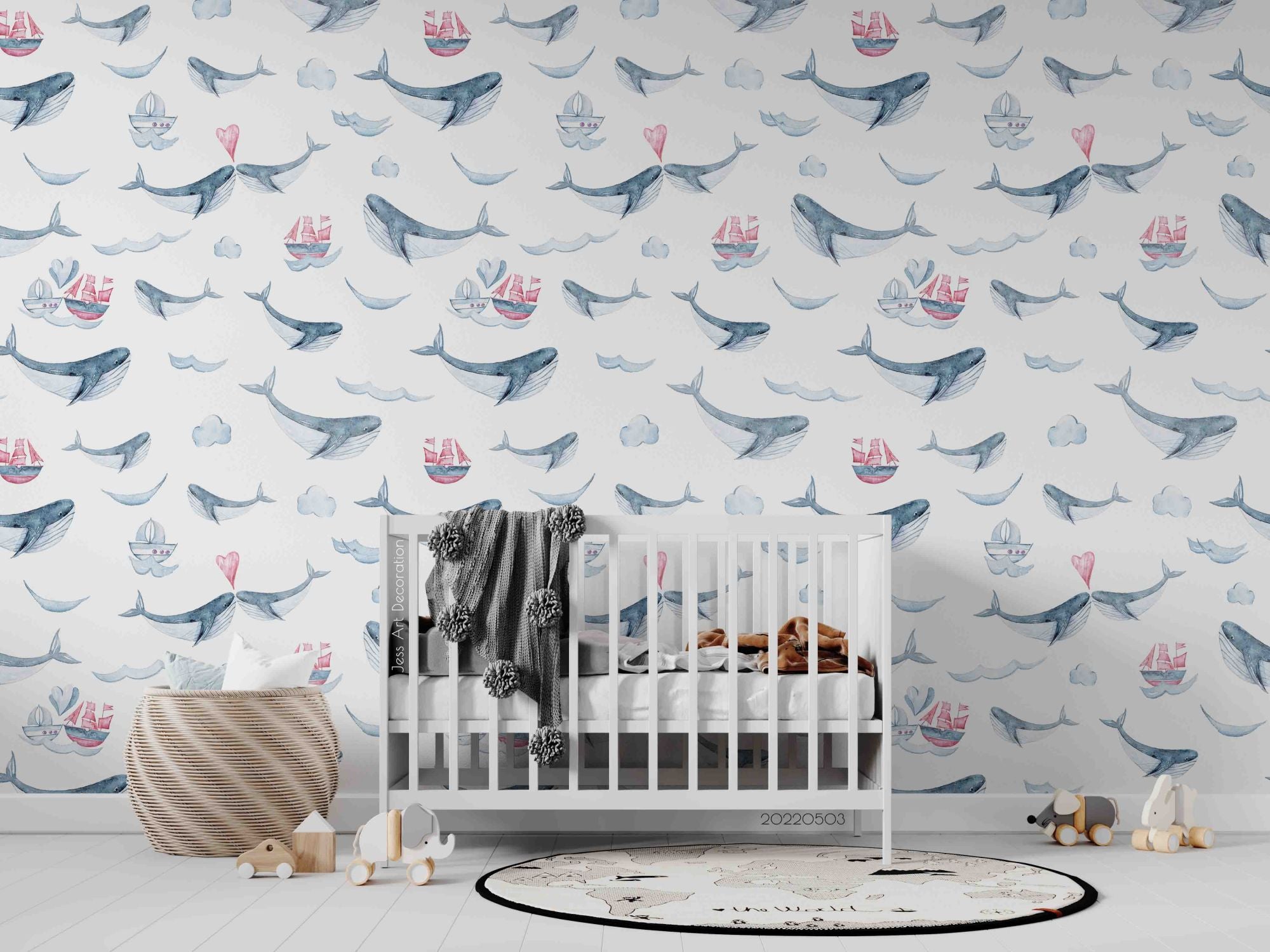 3D Cartoon Whale Seamless Wall Mural Wallpaper  Sww 180