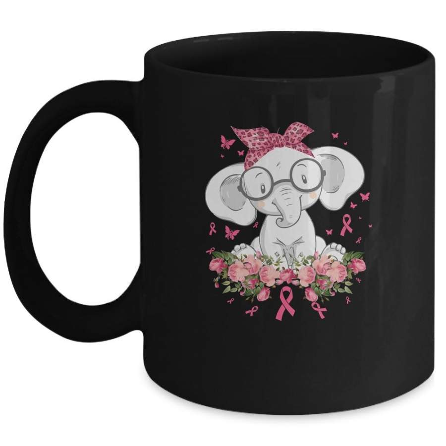 Breast Cancer Awareness Elephant Flowers Pink Ribbon Gift Mug