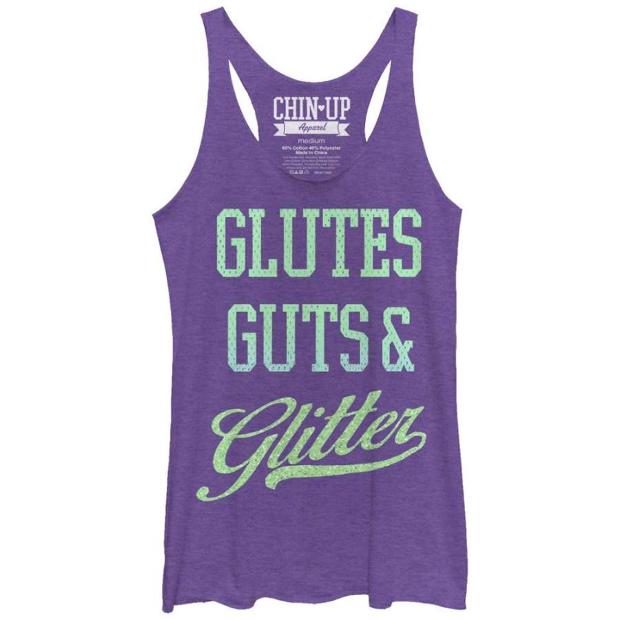 CHIN UP Women’s Glutes Guts and Glitter  Racerback Tank Purple Heather