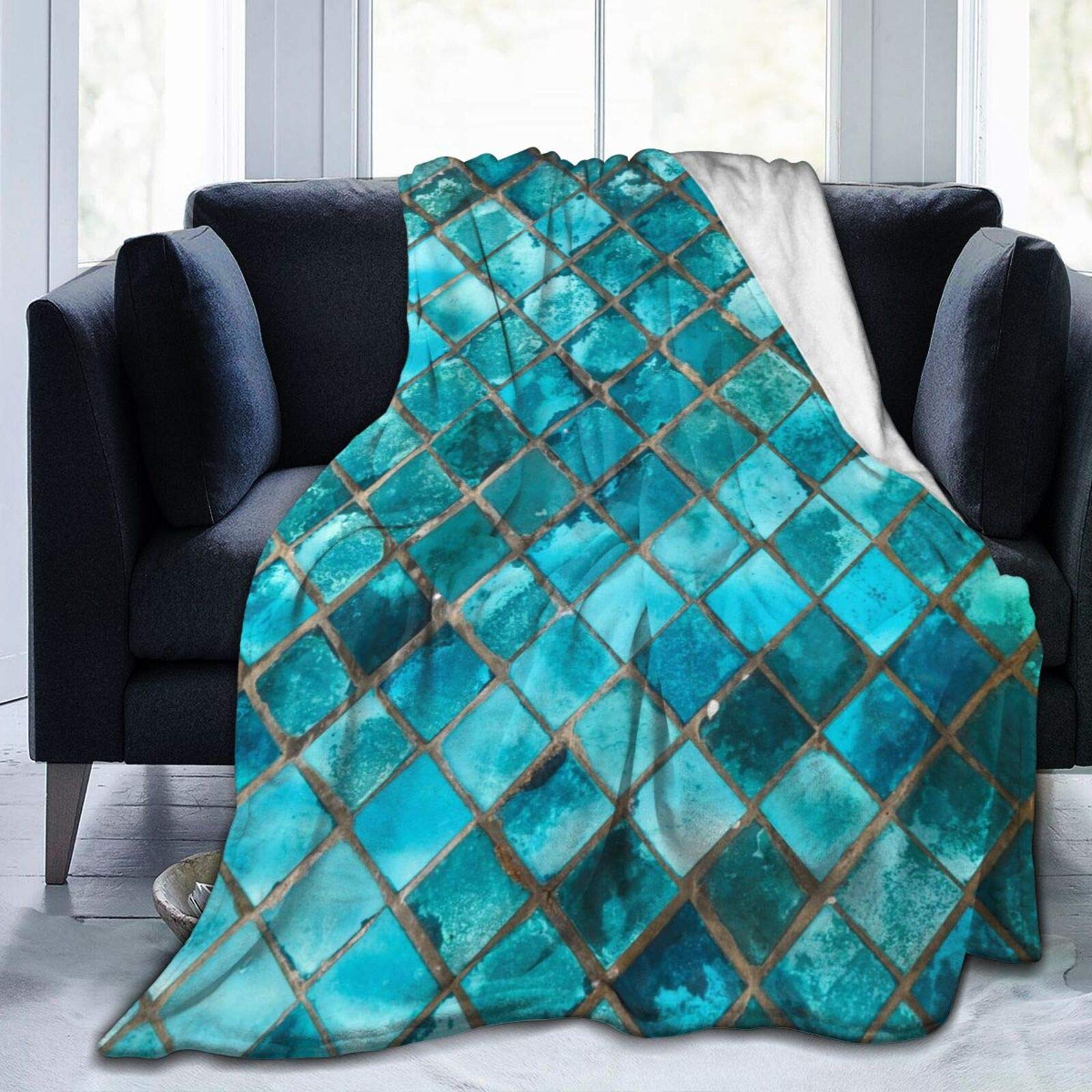 Turquoise Blue Flannel Fleece Throw Blankets Living Room Bedroom Sofa Couch Warm Soft Bed Blanket for Kids Adults 80×60 Inches alx