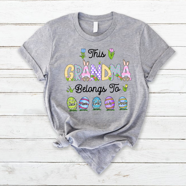 Personalized T-Shirt This Grandma Belongs To Easter Day Shirt Cute Bunny & Easter Eggs Printed Custom Grandkids Name