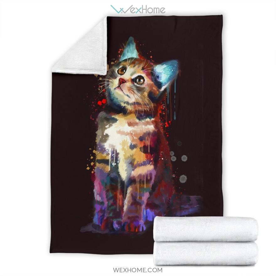 Colorful Cat Art Design Black Premium Blanket