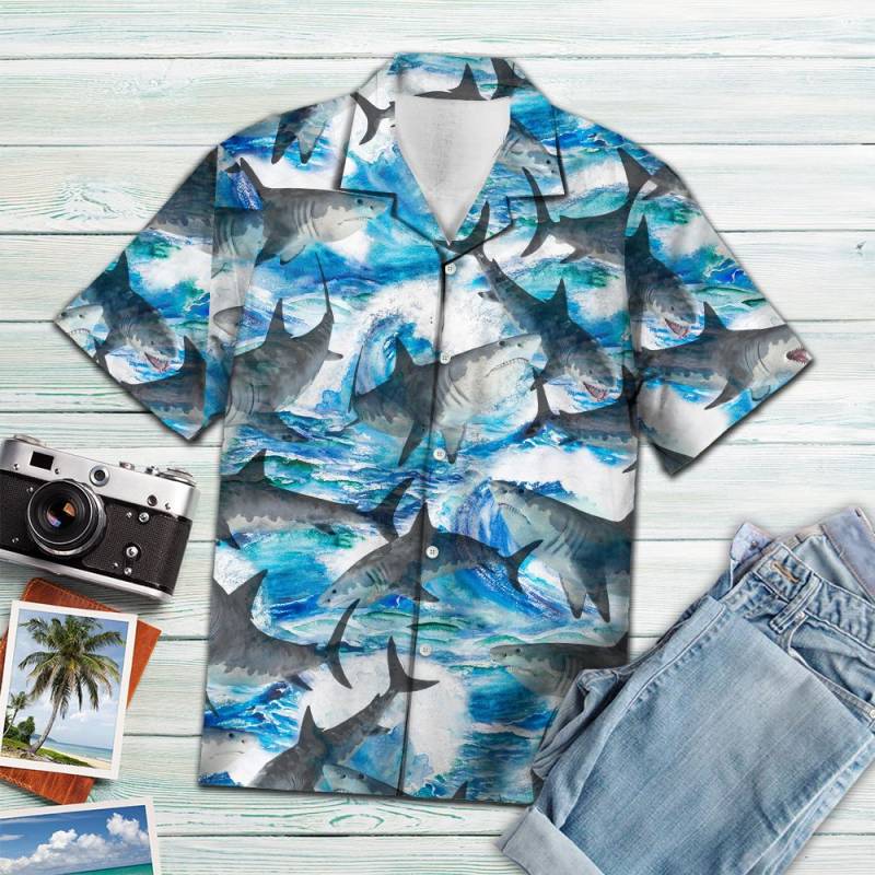 Shark And Waves Hawaii Shirt Ha14435