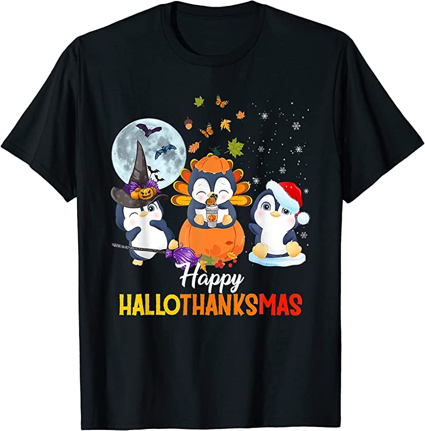 Penguin Halloween Thanksgiving Christmas Happy T-Shirt