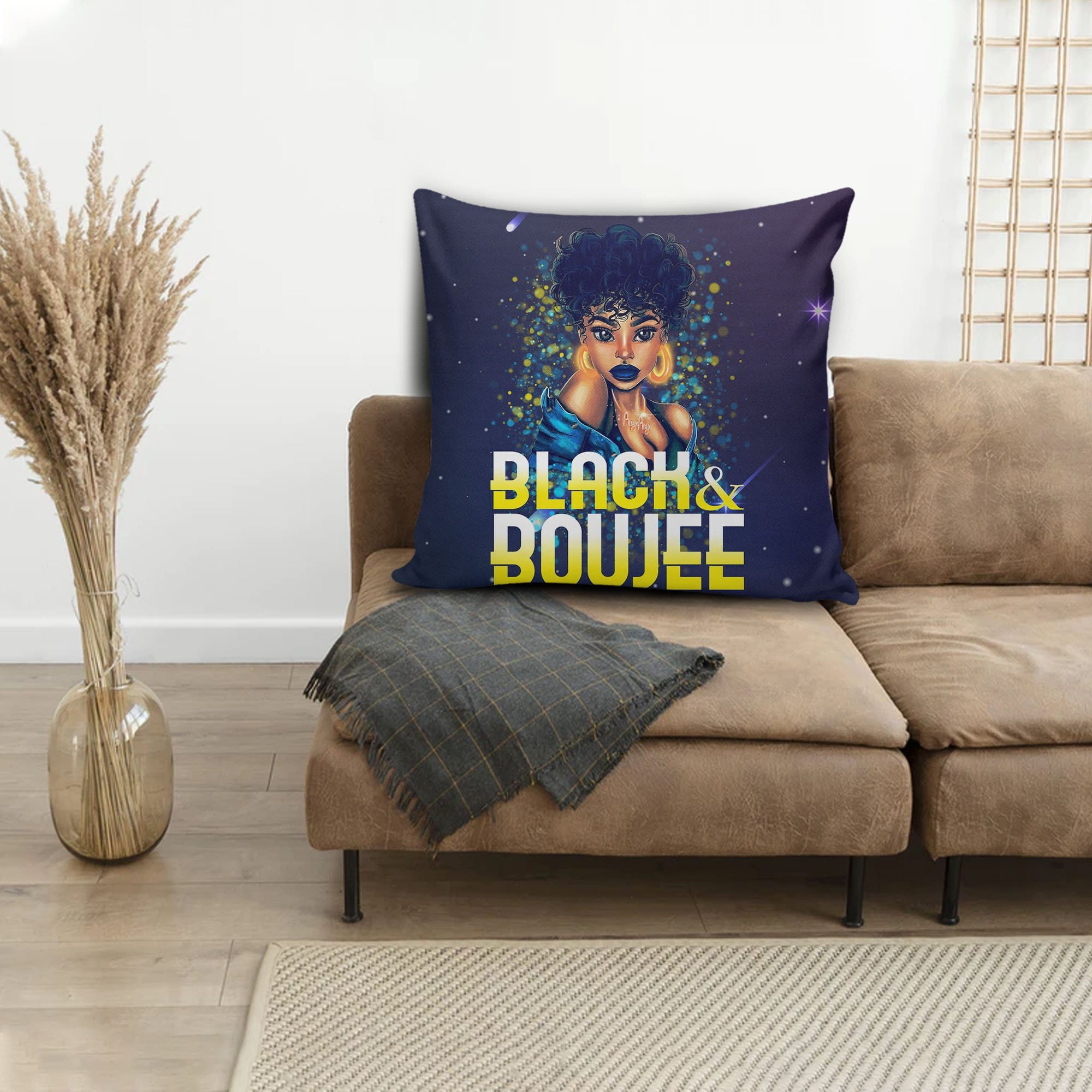 African American Throw Pillows Pretty Afro Girl Black And Boujee Square Throw Pillow African Inspired Throw Pillows