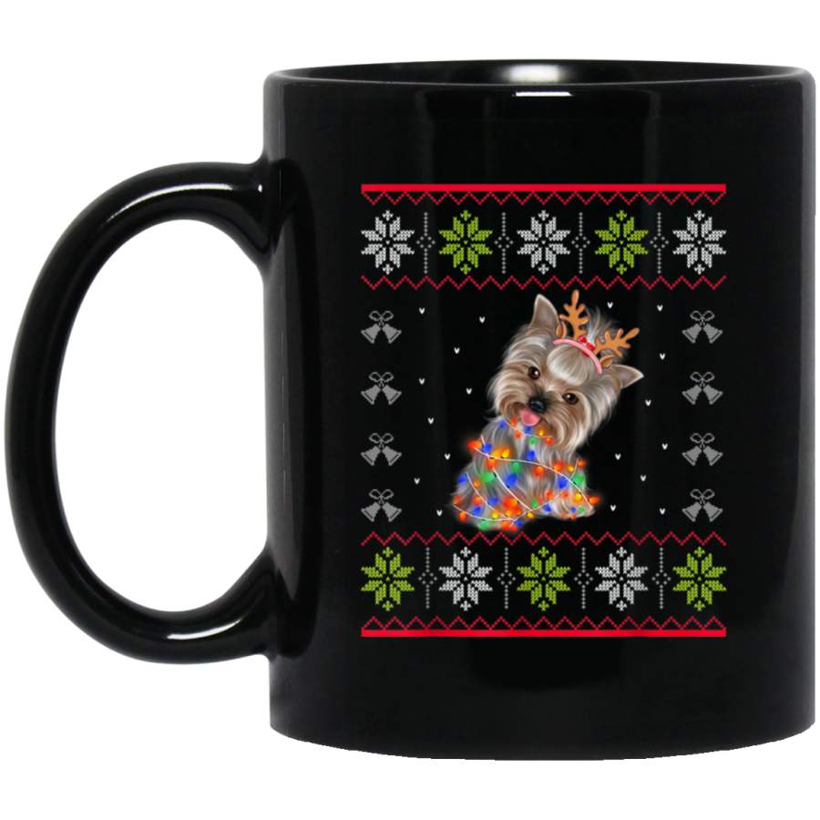 Yorkshire Terrier Christmas Ugly Sweater Style Dog Xmas Gift  11 oz 15 oz Mug Black