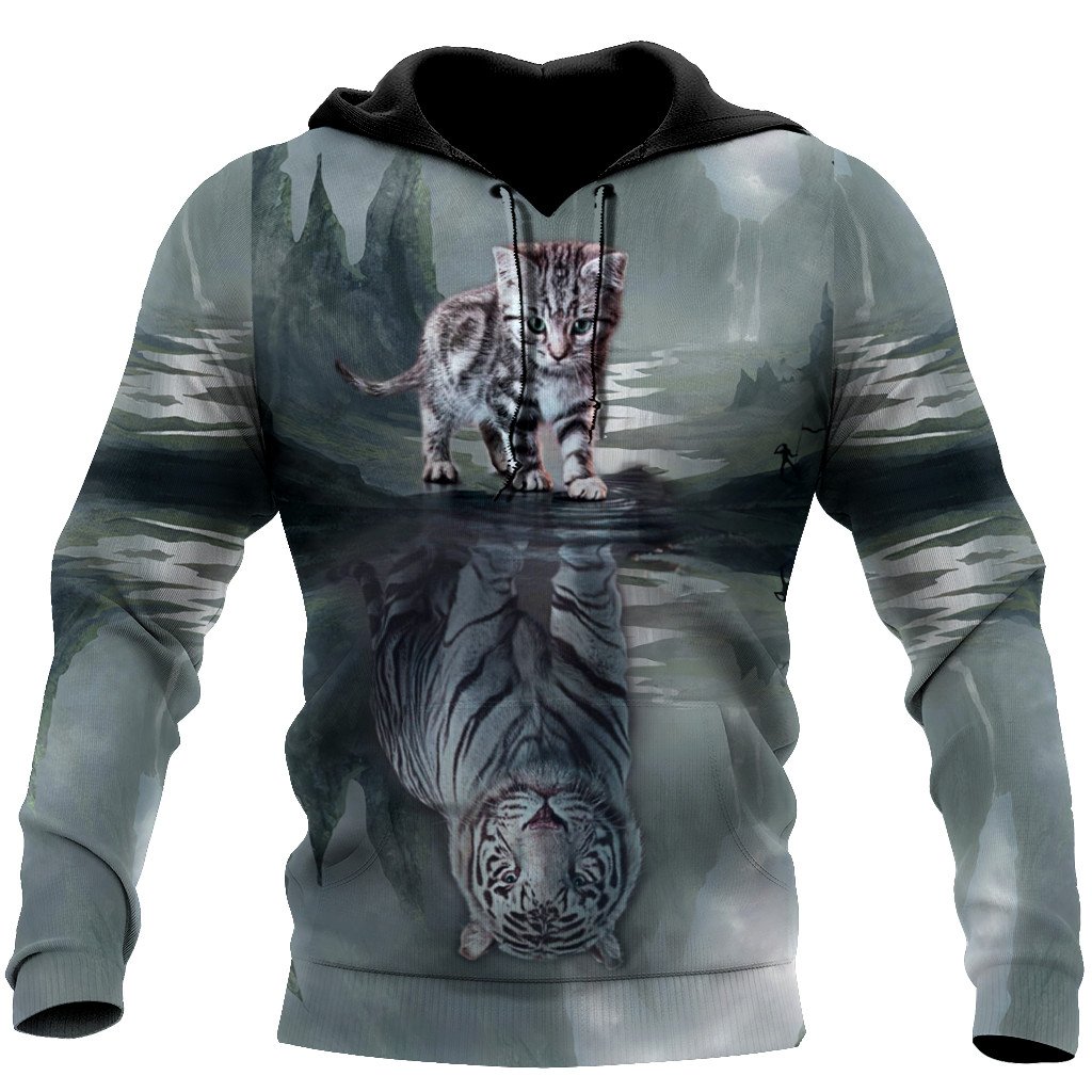 Unisex Hoodie All Over Print Cat Gifts Premium Cat & Tiger All Over Printed Us Unisex Size Hoodie