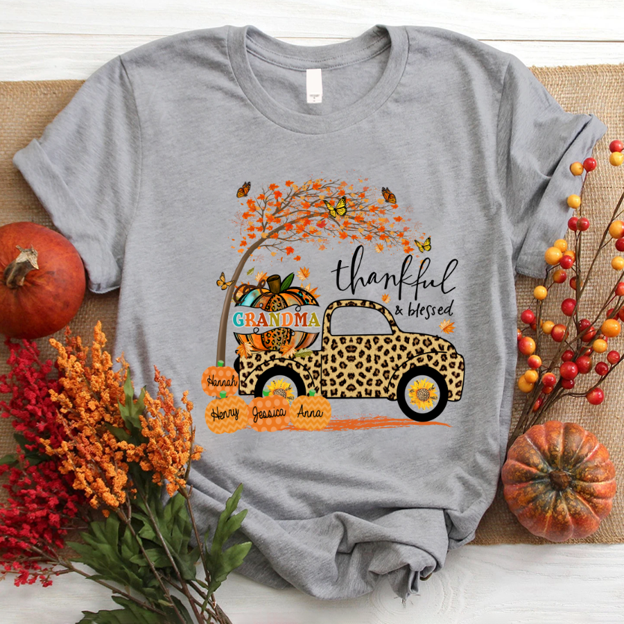 Thankful And Blessed Grandma Pumpkin Truck Autumn T-Shirt