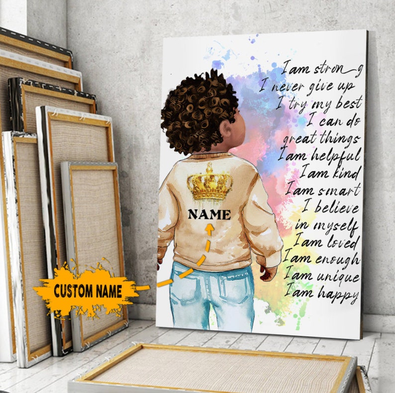 Personalized Black Boy You Are Beautiful Black Teenage Canvas Art, Afro Boy Wall Art, Black King Wall Art, African American Canvas Wall