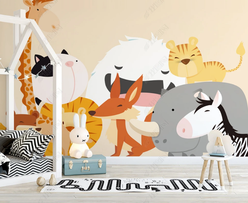 3D Cartoon Cute Animal Zebra Wall Mural Wallpaper Lqh 167