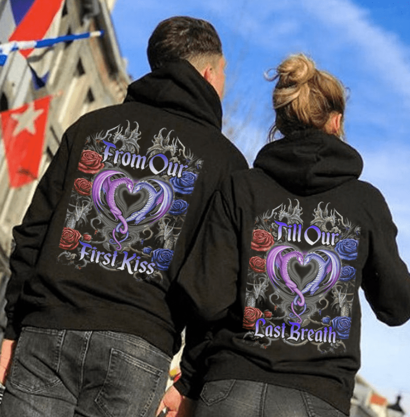 From Our First Kiss Dragon Rose Couple Hoodie 3D #Dh