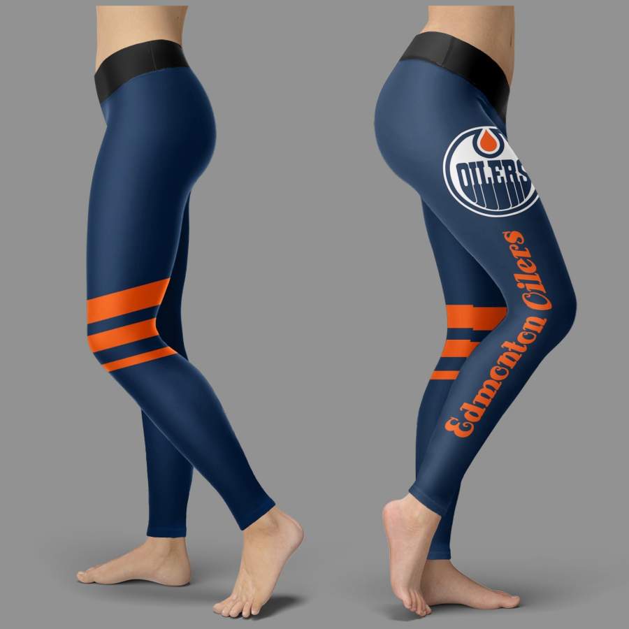 Through Great Logo Spread Body Striped Circle Edmonton Oilers Leggings