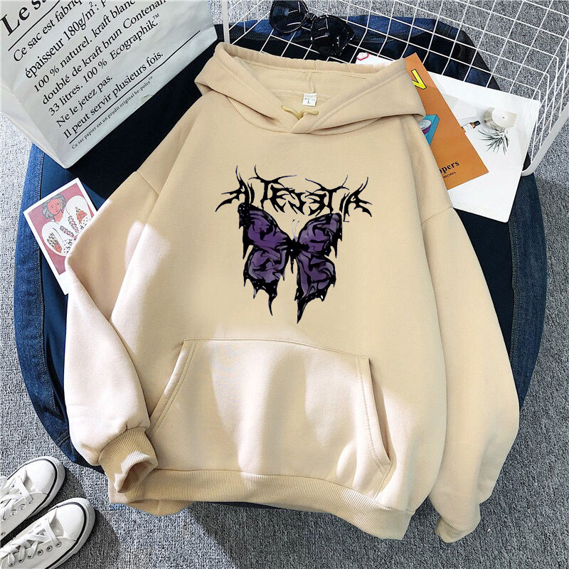 Winter Gothic Style Hoodie Ladies Sweatshirt Harajuku Butterfly Print Hooded Aesthetic Hoodie Spring Ladies Hoodie Streetwear alx