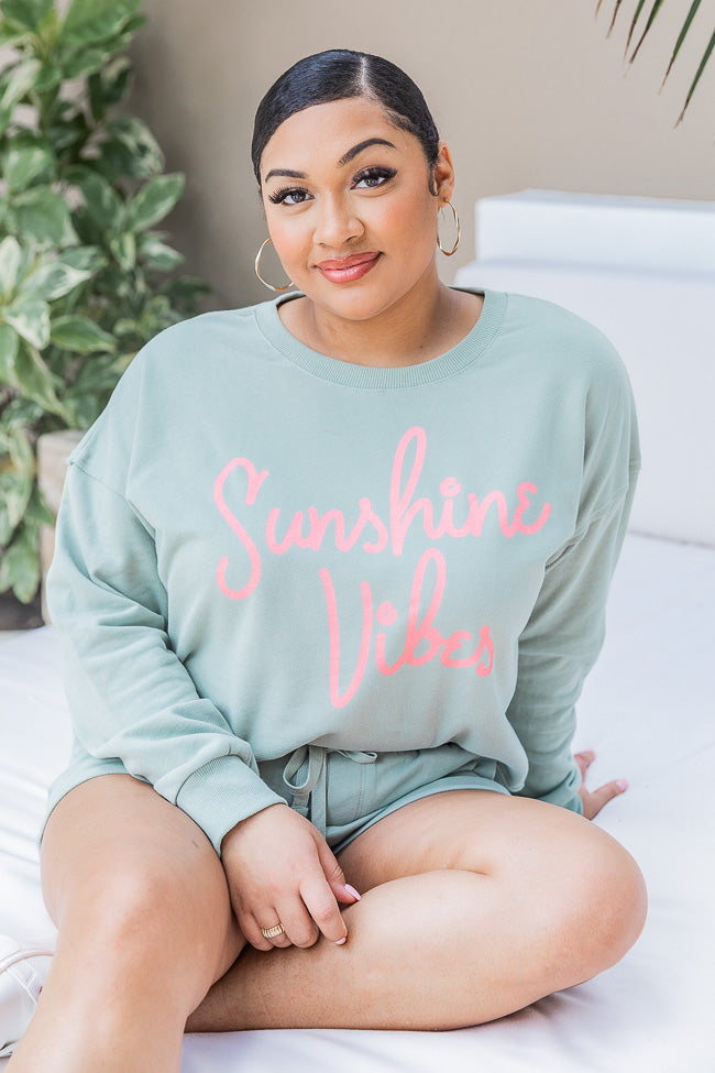 Sunshine Vibes Sage Cropped Graphic Sweatshirt