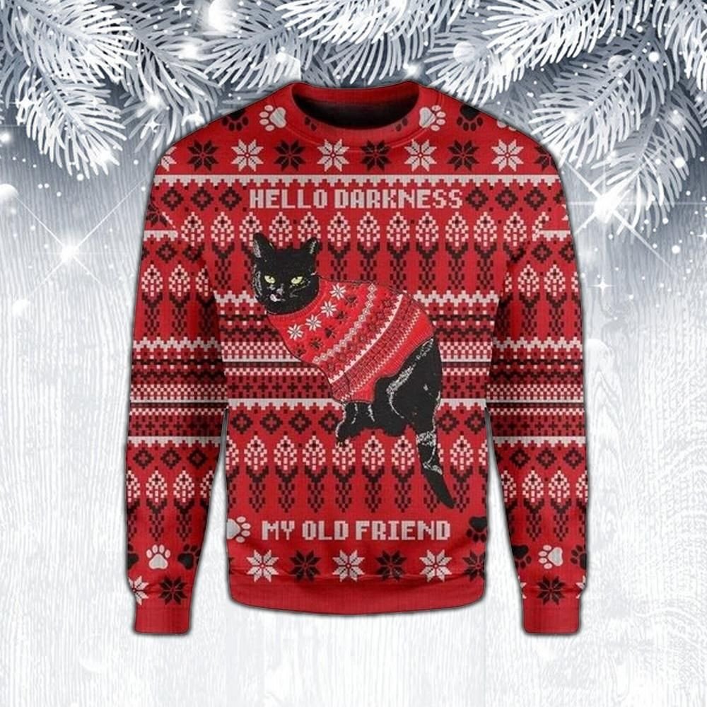 Black Cat Ugly Christmas Sweater, For Men & Women