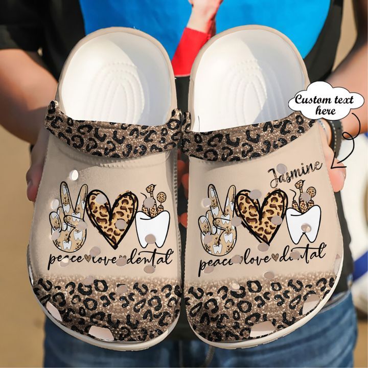 Dentist Personalized Peace Love Dental Sku 791 Crocs Crocband Clog Comfortable For Mens Womens Classic Clog Water Shoes