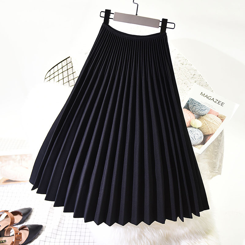 Spring Autumn Winter Elegant Pleated Skirts Womens High Waist White Long Skirt Female Ladies High Quality Women Midi Skirts Saia alx