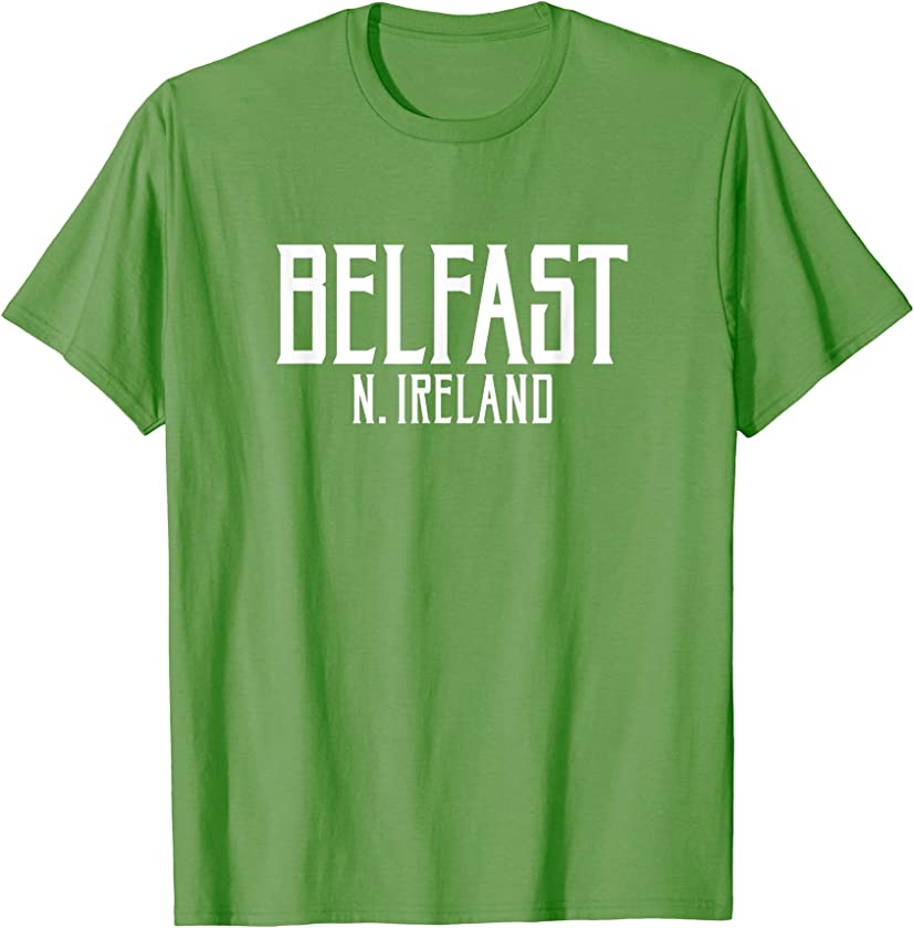 Belfast N. Ireland Vintage Text Green with White Print T-Shirt