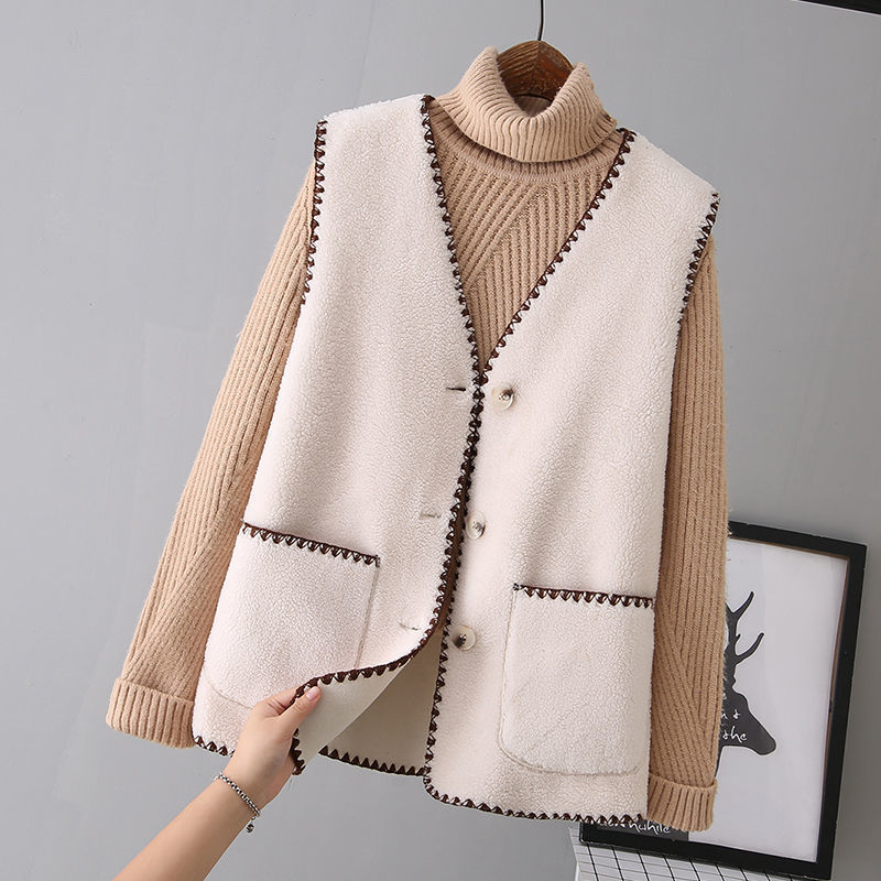 Sweater Vest Women V-neck Bright Line Pockets Elegant Soft Casual Mujer Young Prevalent Retro Design Chic Cozy Ulzzang Hot Sale alx