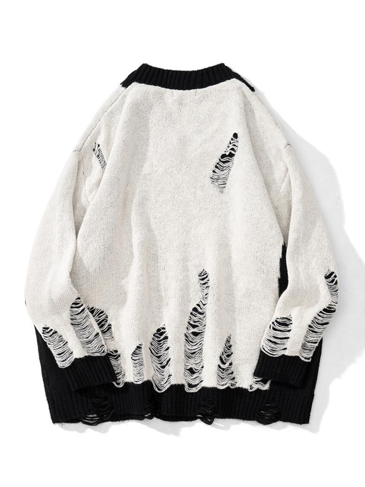 Matched Color Crewneck Ripped Knit Sweater – Childshirt