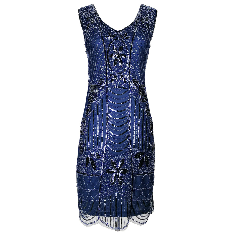 Women’s Dance Vintage 1920s Flapper Dress The Great Gatsby Beaded Sequin Party Dress V-Neck Sleeveless Art Deco Charleston Dress alx