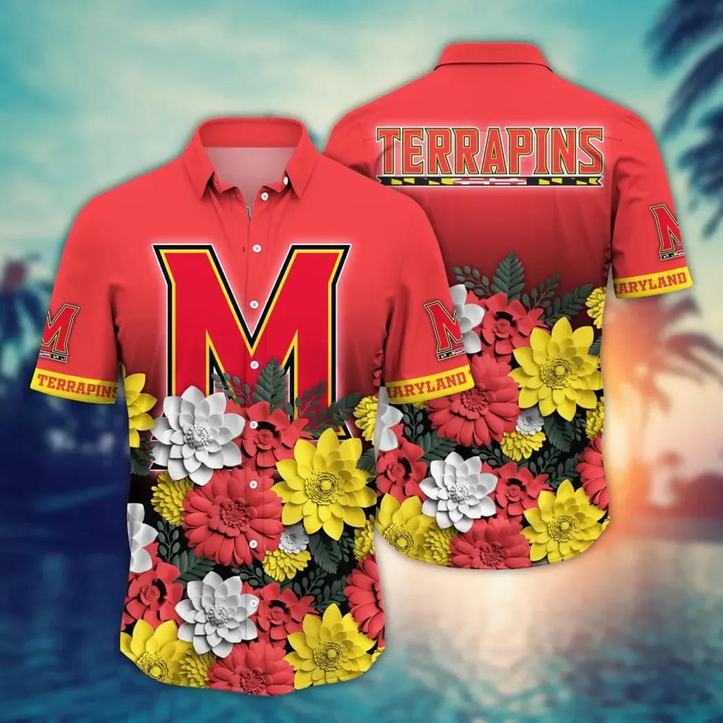 Maryland Terrapins Ncaa Flower Aloha Hawaiian Shirt 13, Ncaa Hawaiian Shirt