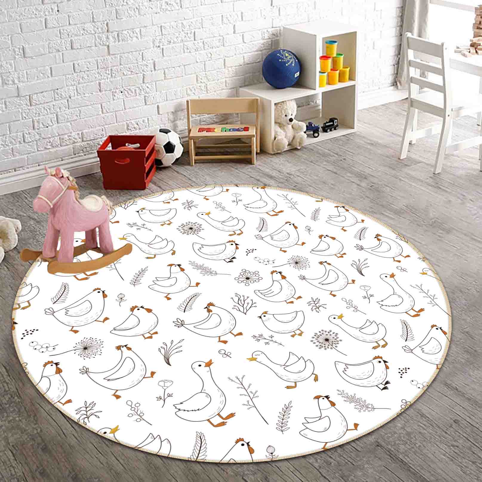 3D Cartoon Animal Duck Chicken Kids Non-Slip Round Rug Mat 7