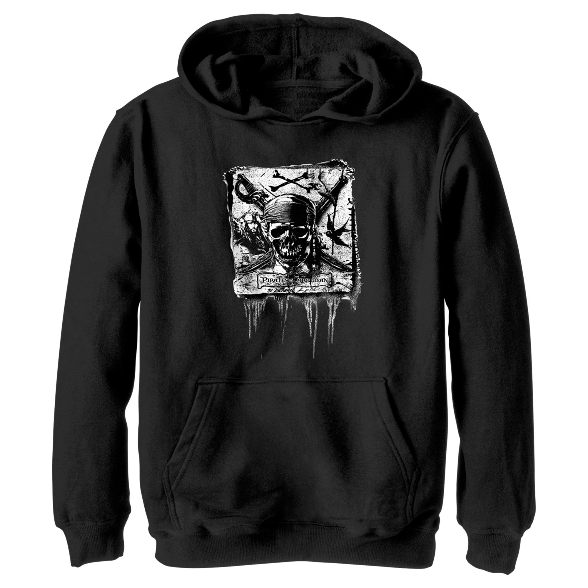 Boy’S Pirates Of The Caribbean: Curse Of The Black Pearl Black And White Skull Logo Pull Over Hoodie