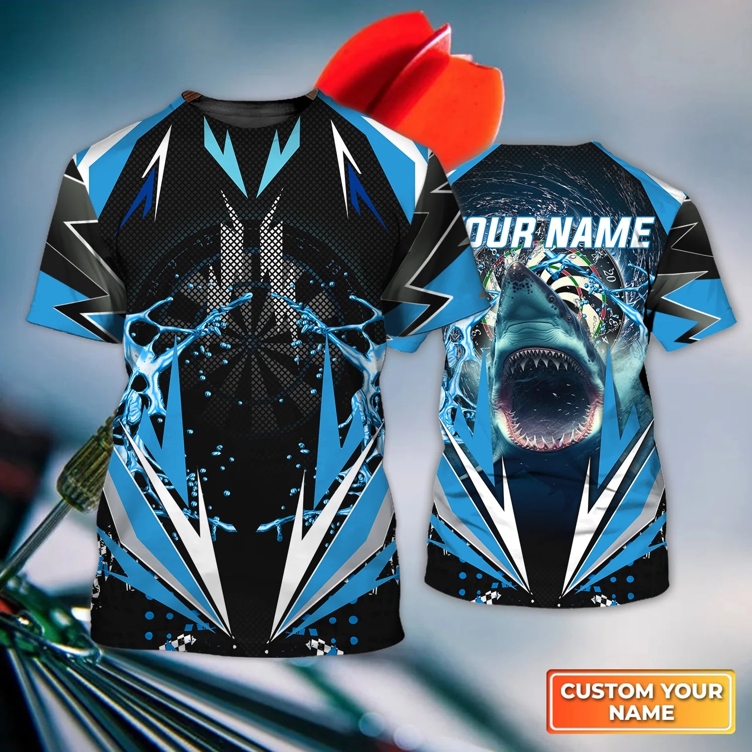 Whirlpool Bullseye Dartboard Personalized Name 3D Shark And Darts Tshirt For Dart Team Player