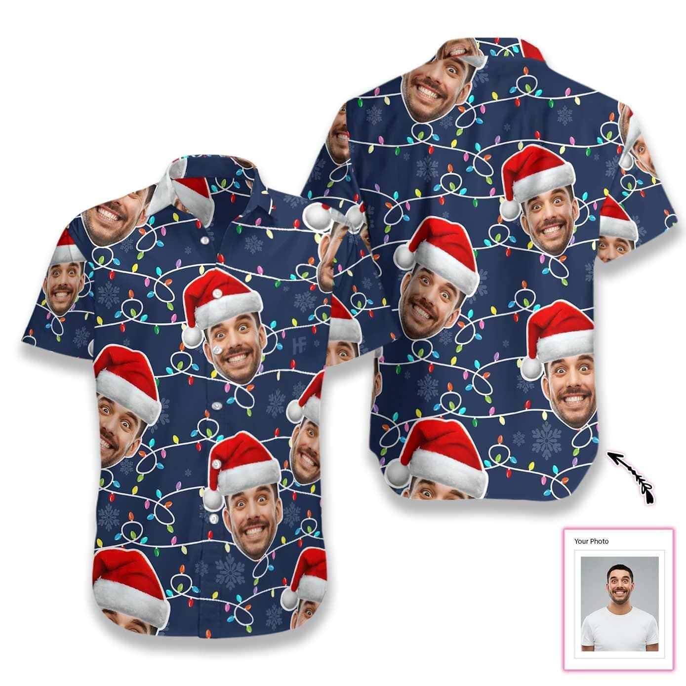 Cover Your Body With Amazing Personalized Funny Custom Face Christmas Pattern Hawaii Aloha Shirts Ha1678