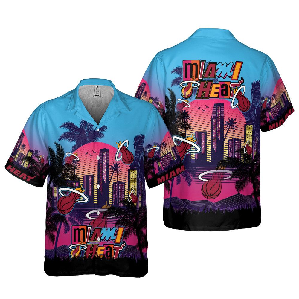 Signature Aloha Shirt with Miami Heat Beach Sunset