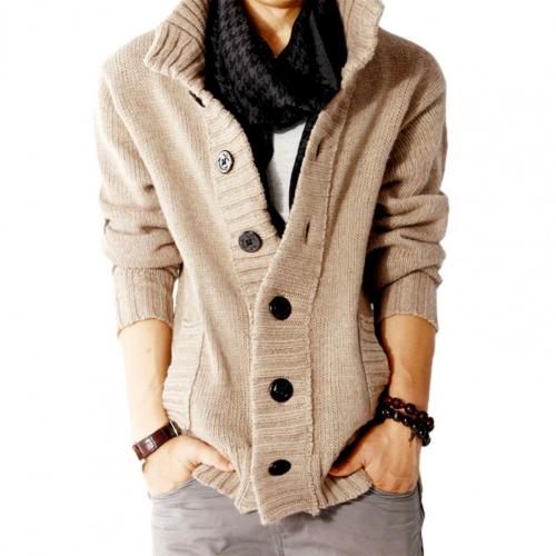 Stand Collar Long Sleeve Men Cardigan Side Pockets Buttons Closure Solid Color Sweater Coat Knitwear alx