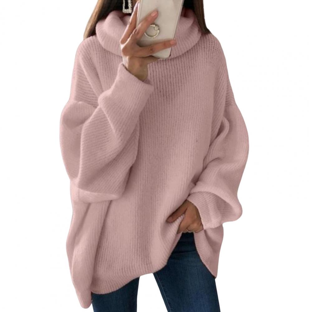 2022 Women Sweater Oversized Turtleneck Pile Collar Autumn Winter Long Sweater Loose Pullover Stretchy Knitwear suéteres свитер alx