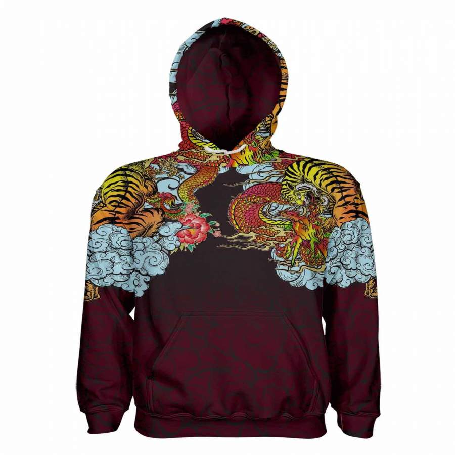 Dragon Tiger Red Pullover Hoodie