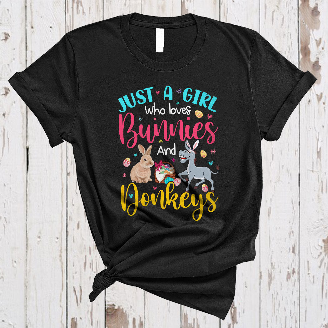 Just A Girl Who Loves Bunnies And Donkeys Cute Floral Easter Day Bunny Donkey Farmer Lover T-Shirt