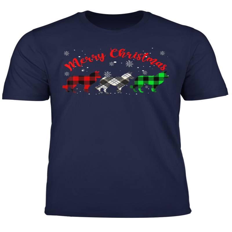 Border Collie Merry Christmas Red Leopard Green Plaid Gifts T Shirt