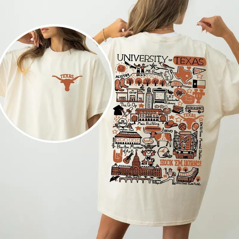 University of Texas Impressions Artwork T-Shirt, Vintage Texas Longhorns Graphic Tee, School Spirit Design for NCAA Fans, Perfect for Alumni & Game Day