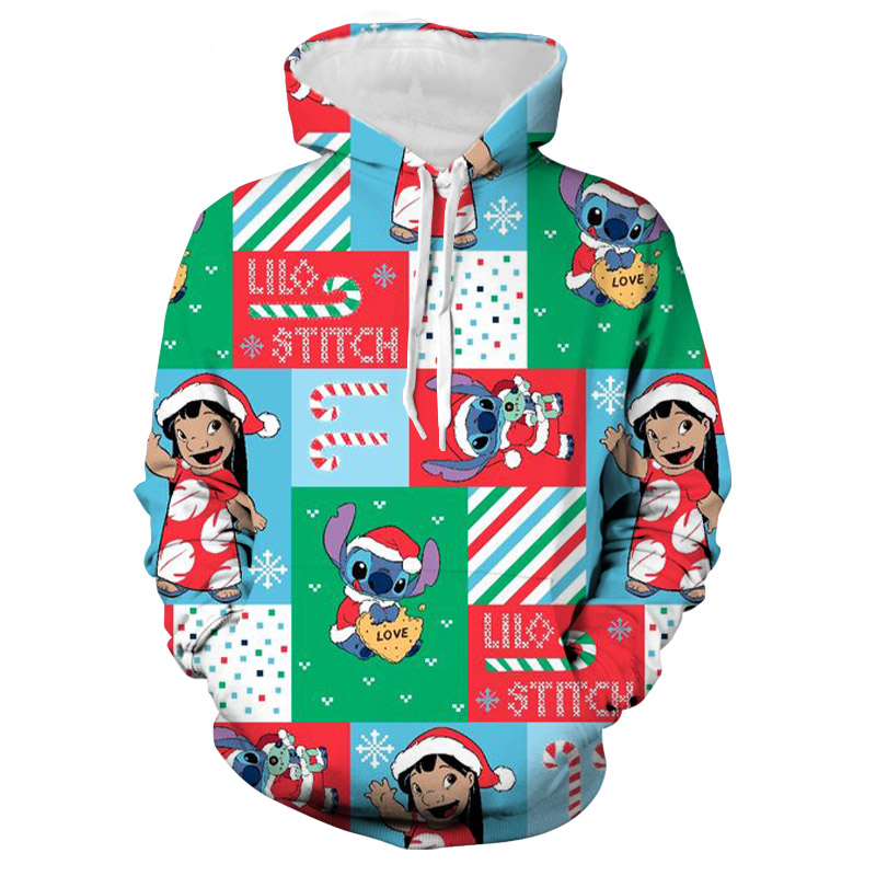 2022 Fall Merry Christmas Disney Stitch and Mickey and Minnie Anime Hoodie New Fashion Girls Sweater Men’s and Women’s Tops alx