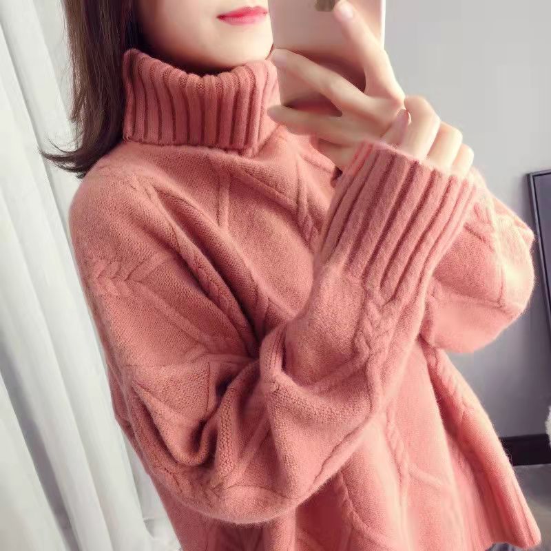 Autumn And Winter New Thread Sweater Female Korean Version Loose Lazy Style Wild Mid-Length High Neck Knitted Bottoming Shirt alx