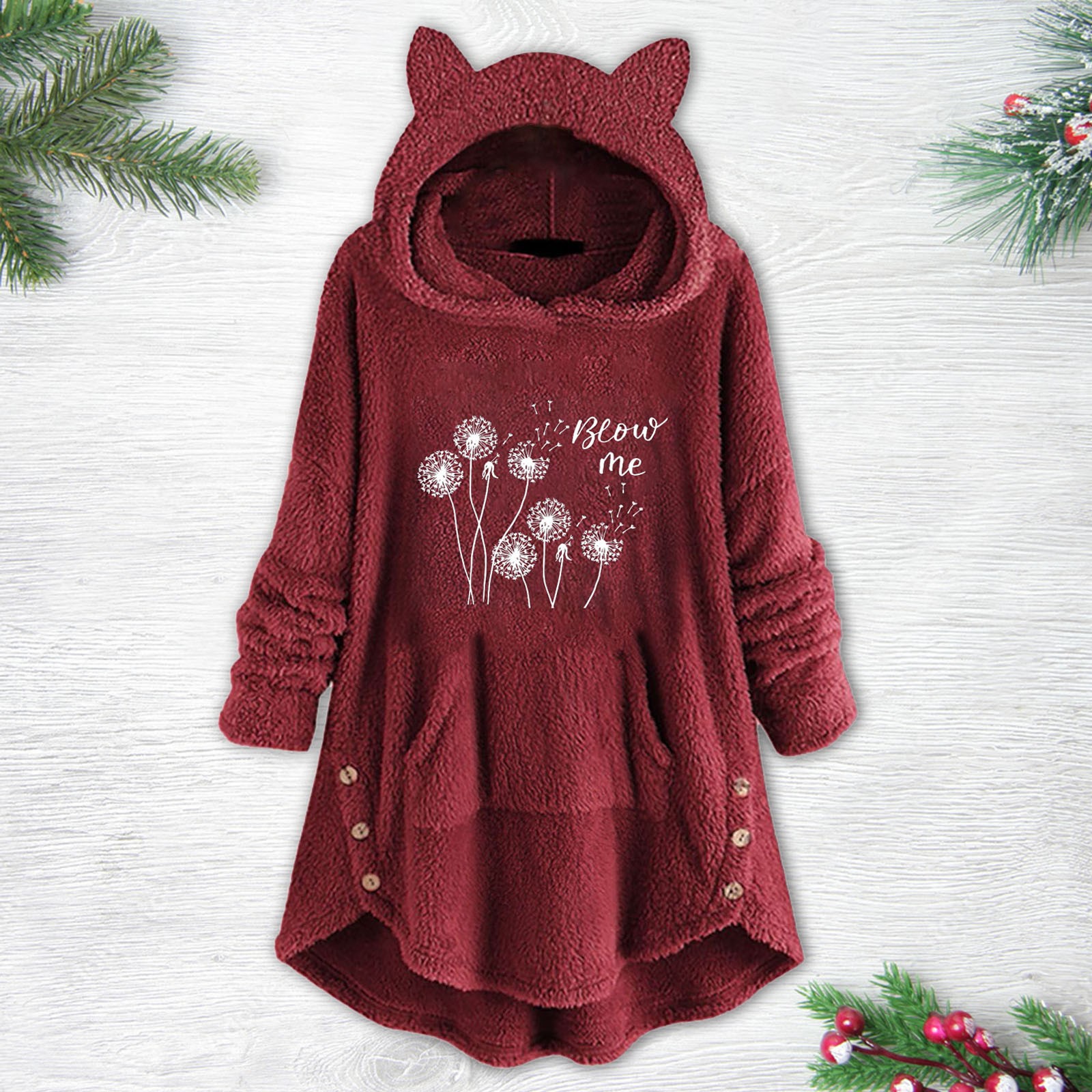 Warm Loose Fleece Sweatshirts For Teen Girls Hooded Top Long Sleeve Cute Print Pocket Sweatshirt Sweater Winter Clothes Women alx