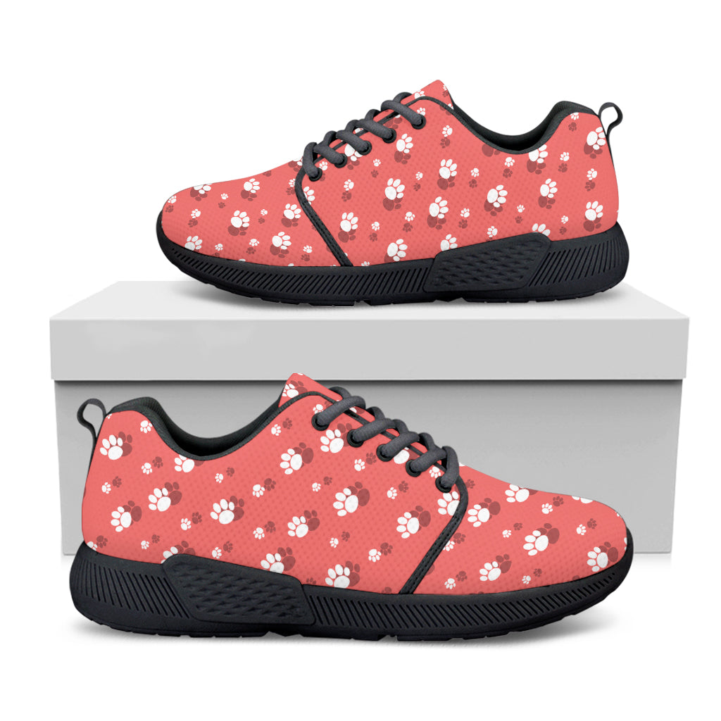 Pink And White Animal Paw Pattern Print Black Athletic Shoes