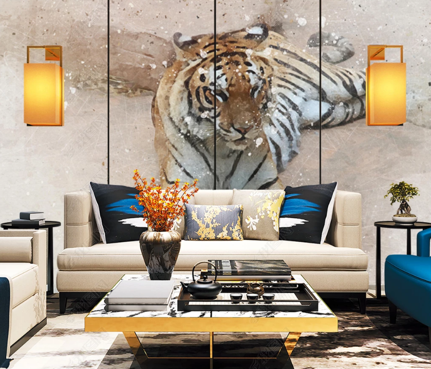 3D Hand Drawn Animal Tiger Wall Mural Wallpaper Lqh 120