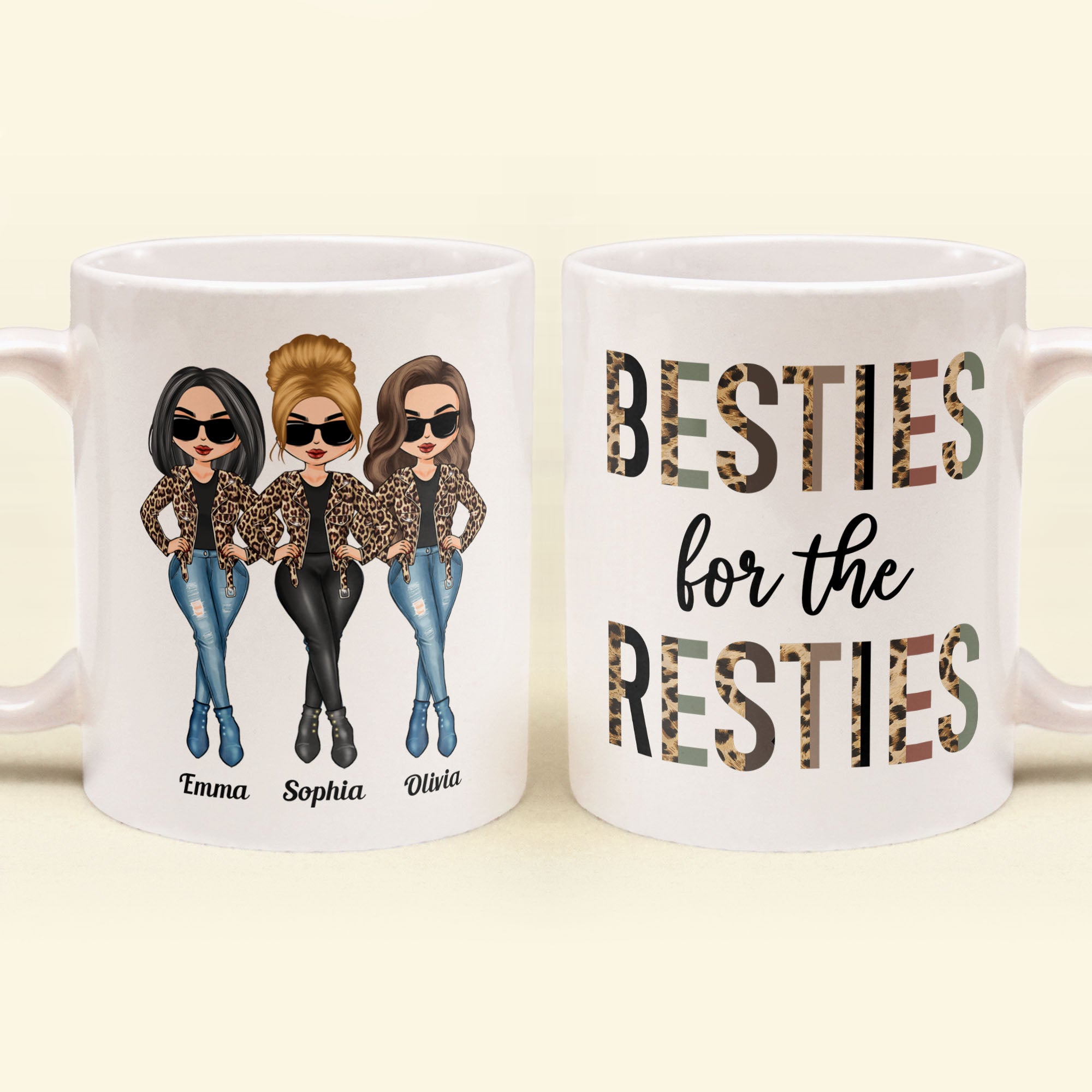 Besties For The Resties Leopard – Personalized Mug – Birthday Gift Funny Gift For Girls, Besties, Bff, Travel Lovers